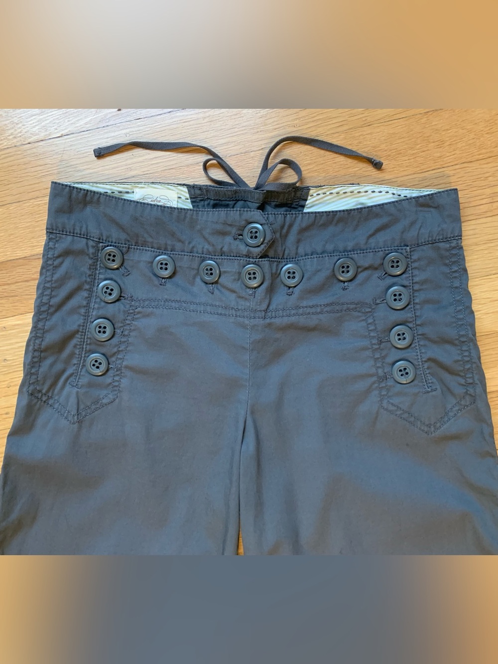 EUC Cidra Dark Gray Wide Leg Loose Fit Button Front/Tie back Pants in Size 2 - Picture 8 of 15